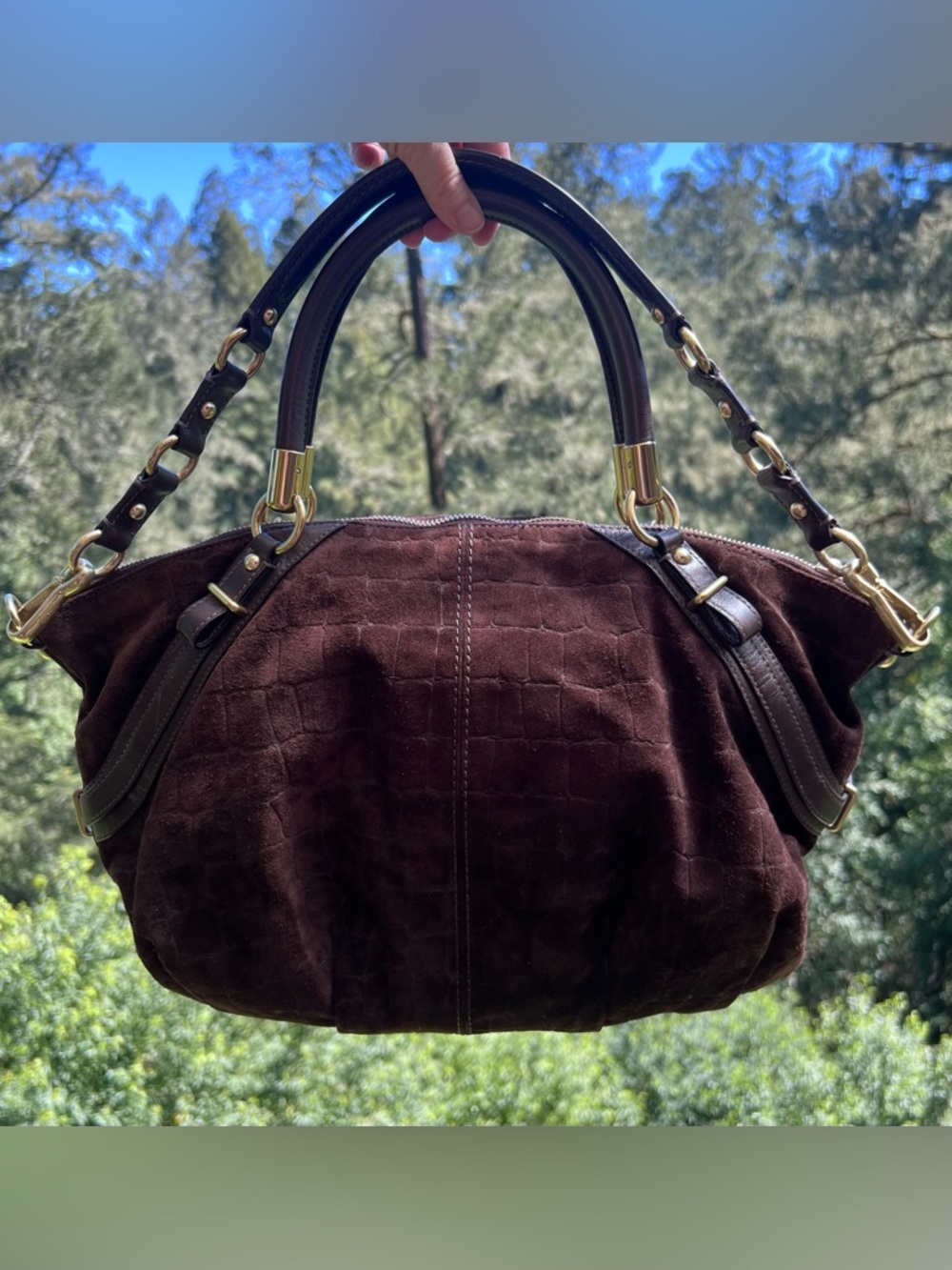 VINTAGE COACH Y2K Croc Embossed Brown Suede Sophia Satchel w Gold Hardware 15949 - Picture 2 of 15